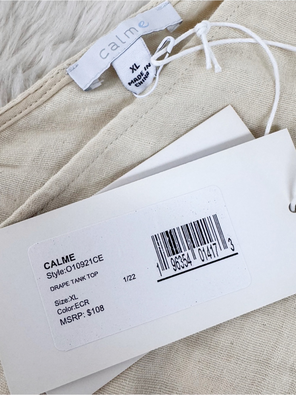 JOHNNY WAS Calme Drape Tank Top XL Cream Sleeveless Cotton Minimalist Lagenlook - Picture 7 of 10
